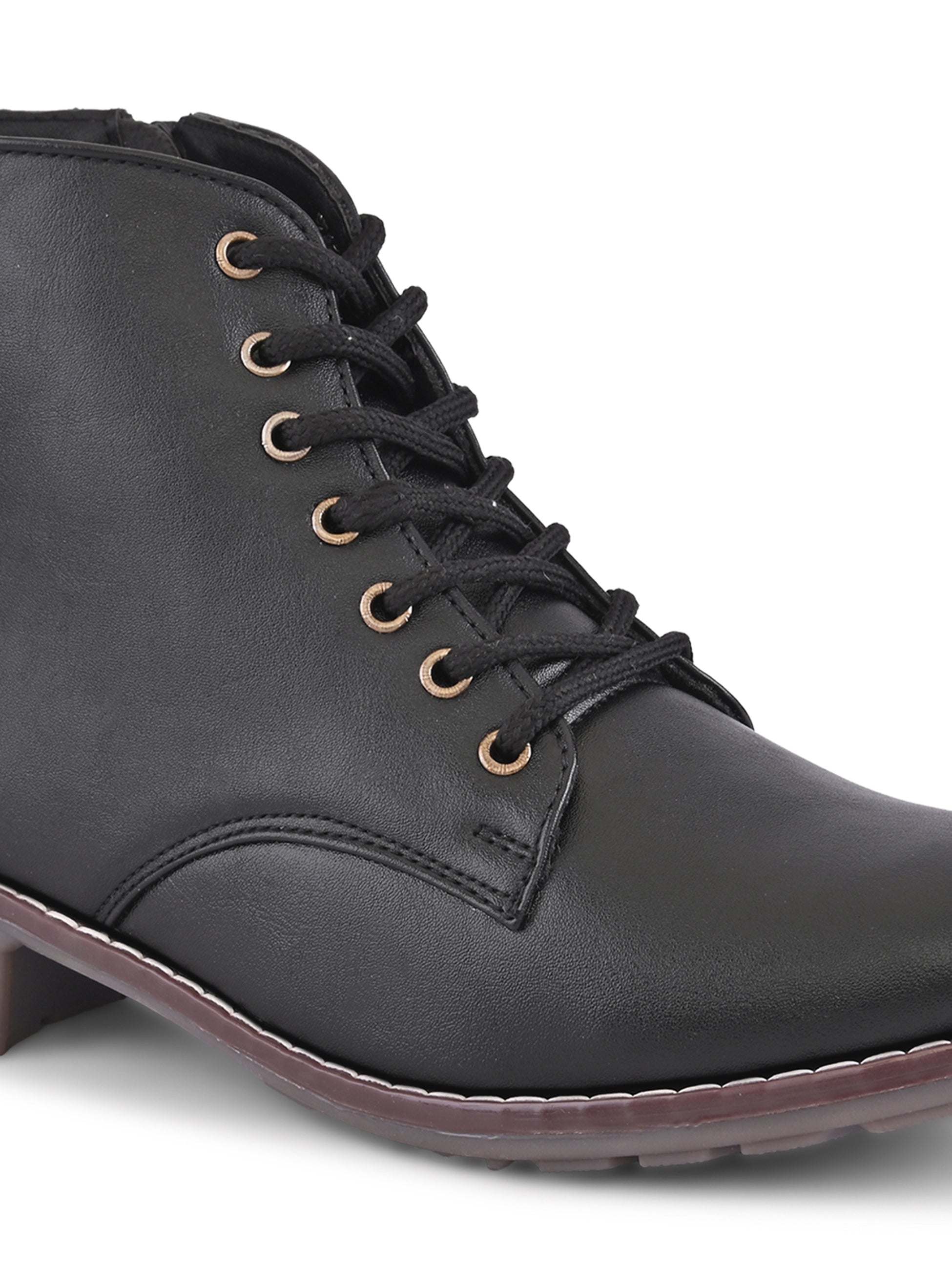 Lace Up Side Zip Cushioned Low Block Heel Ankle Boots