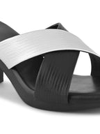 TEXTURED CROSS-STRAP SQUARE TOE BLOCK HEEL MULES