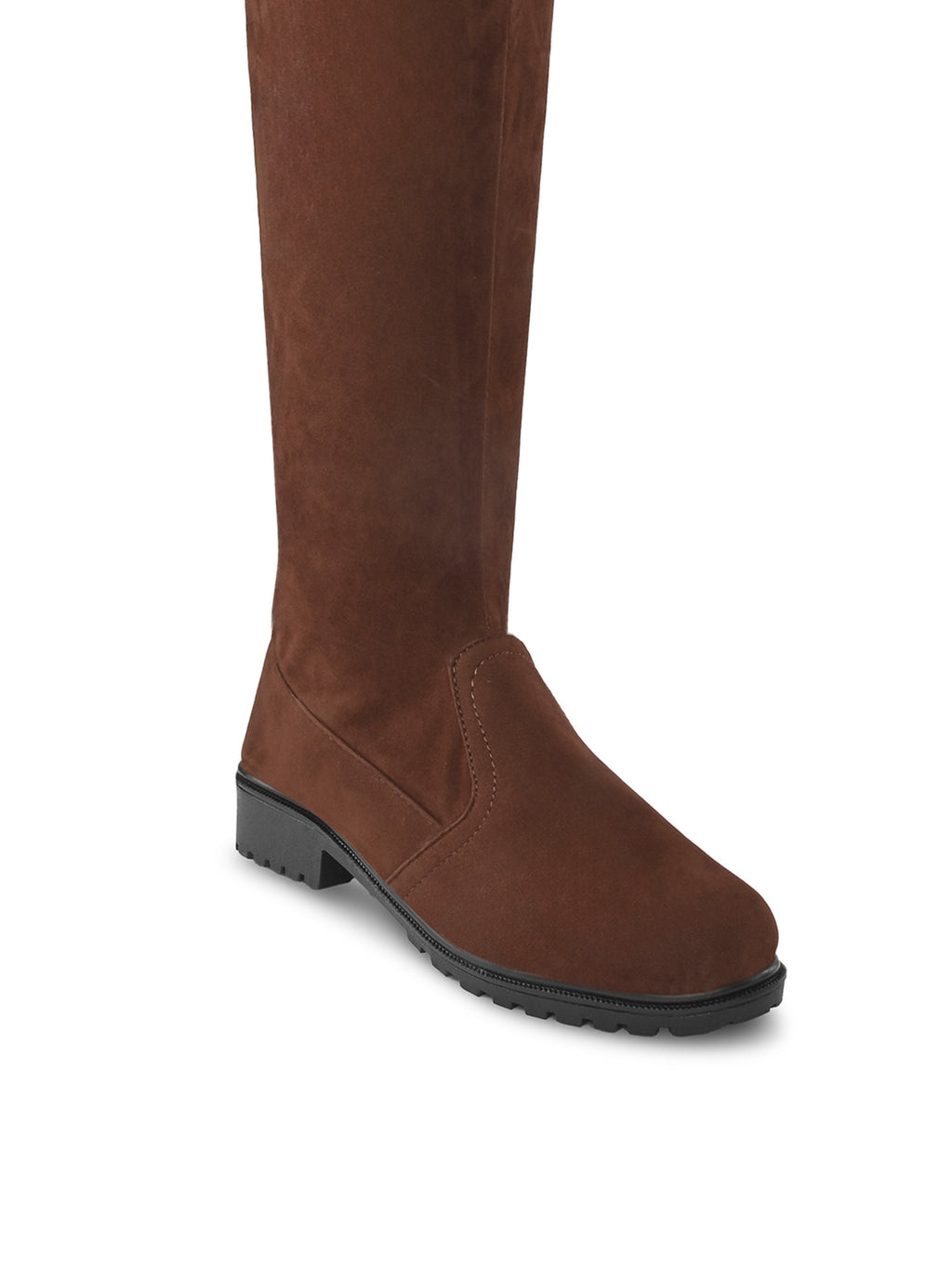 Stretch-Fit Over-the-Knee Low Block Heel Boots