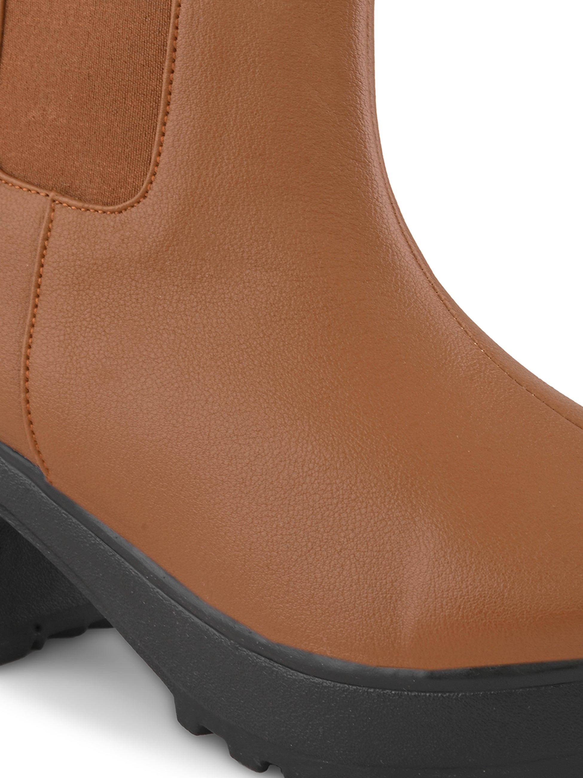 Elastic Panel Chunky Platform Block Heel Chelsea Boots