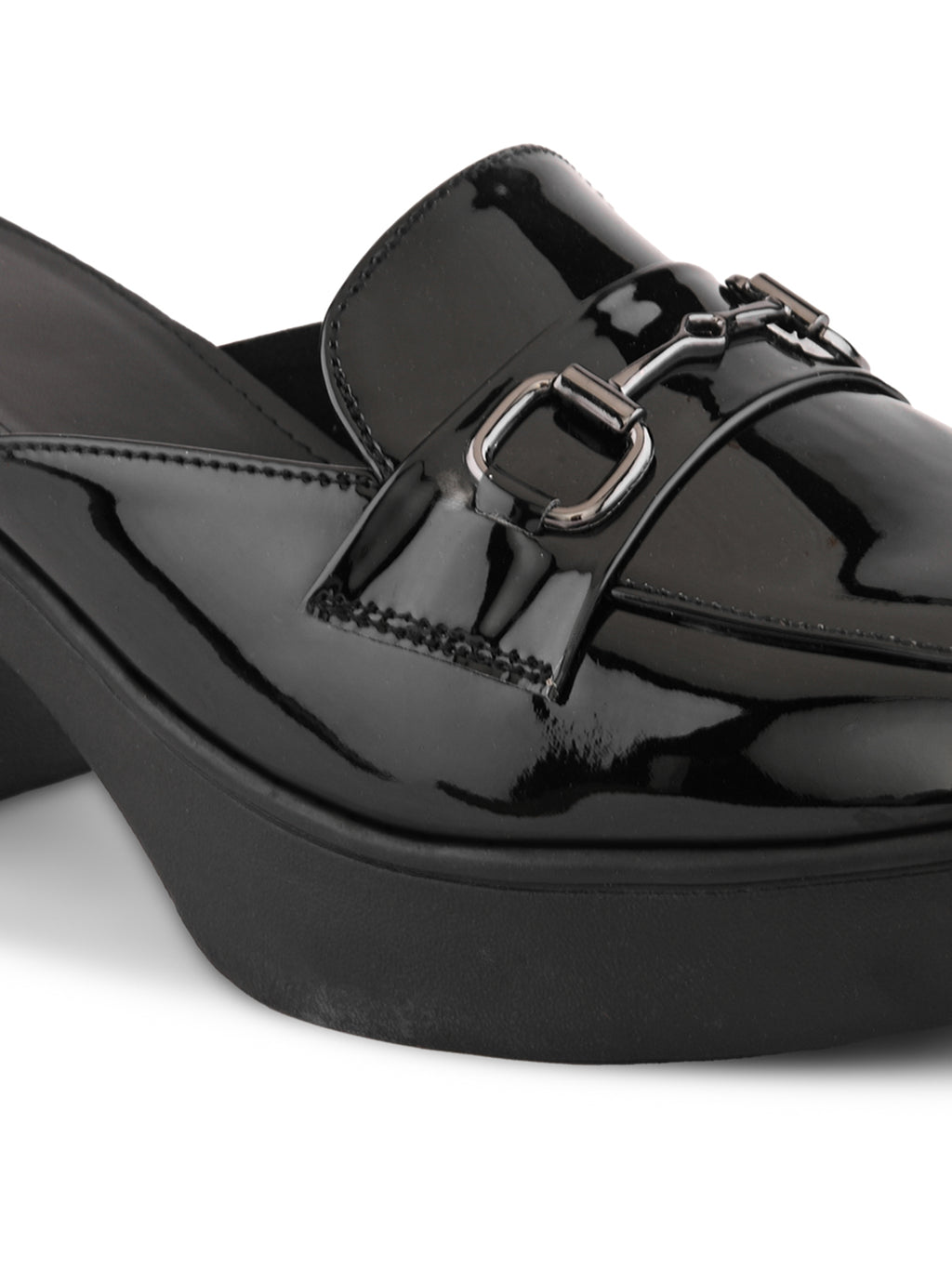 Elegant Patent Mule Loafers with Metal Chain Detail