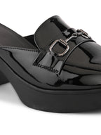 Elegant Patent Mule Loafers with Metal Chain Detail