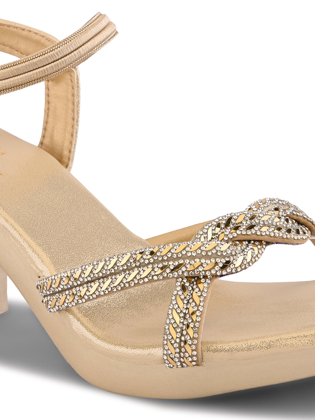 Rhinestone Knot Detail Soft Cushioned Block Heel Sandals