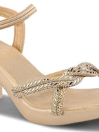 Rhinestone Knot Detail Soft Cushioned Block Heel Sandals