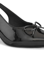 Glossy Patent-Finish Bow Detail Slingback Pointed Toe Pumps