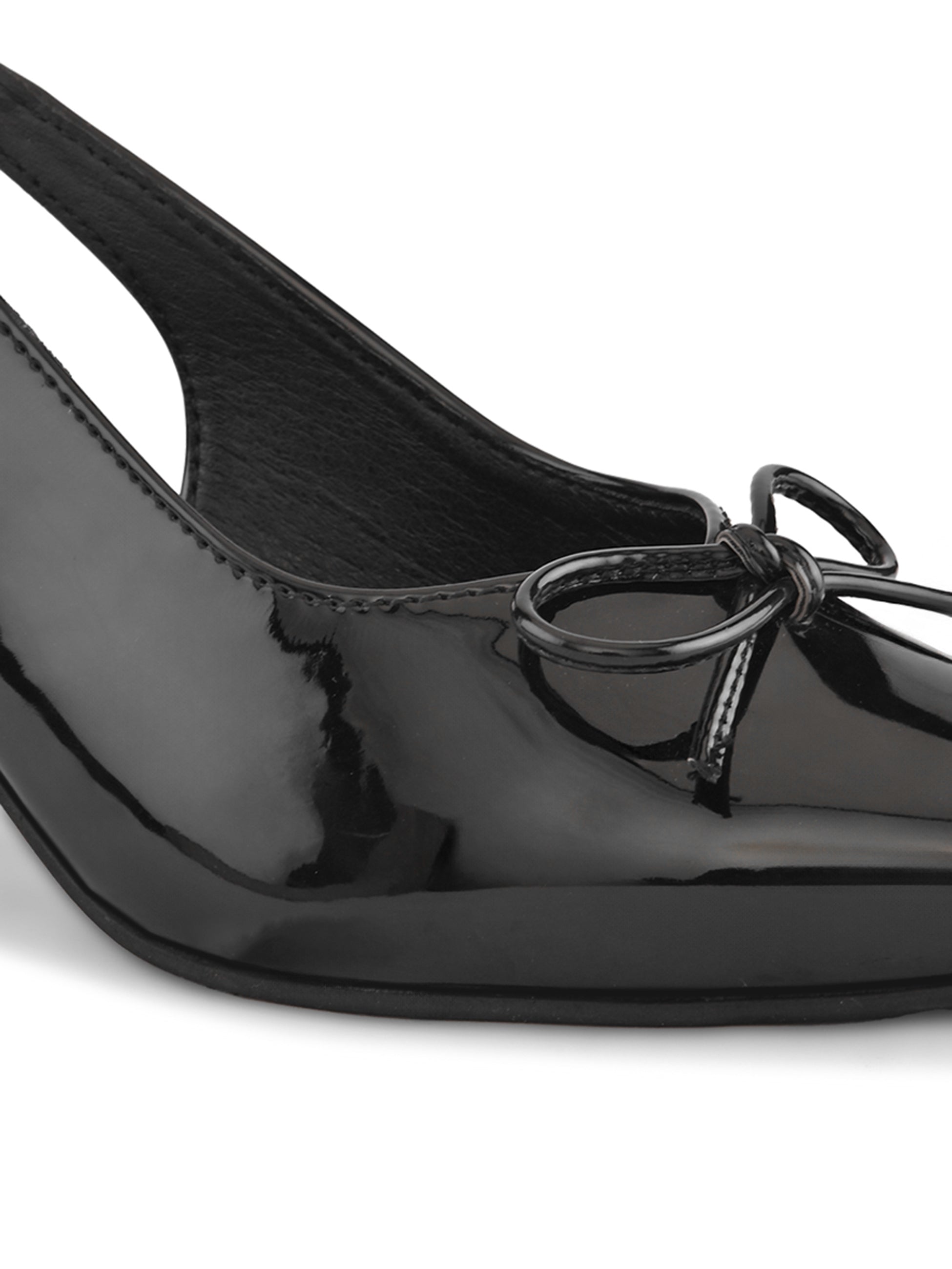Glossy Patent-Finish Bow Detail Slingback Pointed Toe Pumps