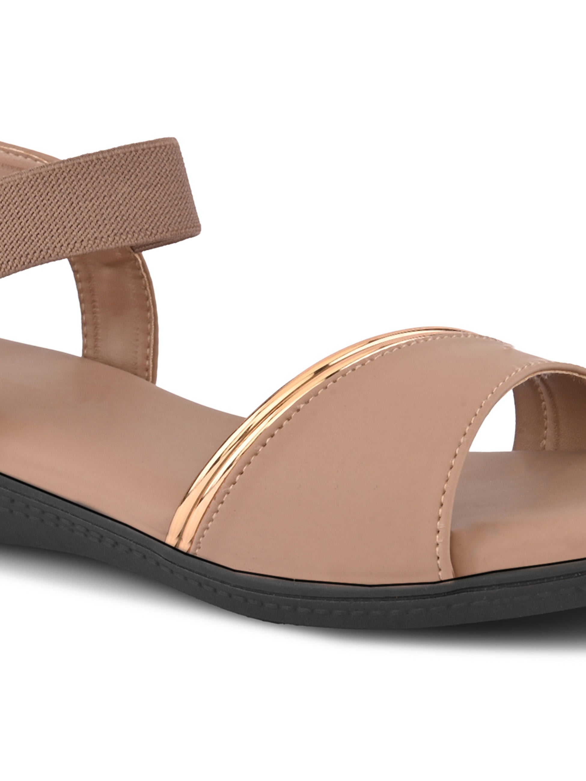 Cushioned Metallic Accent Elastic Strap Open Toe Sandals