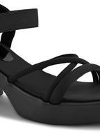 Soft Cushioned Elastic Strap Block Heel Sandals