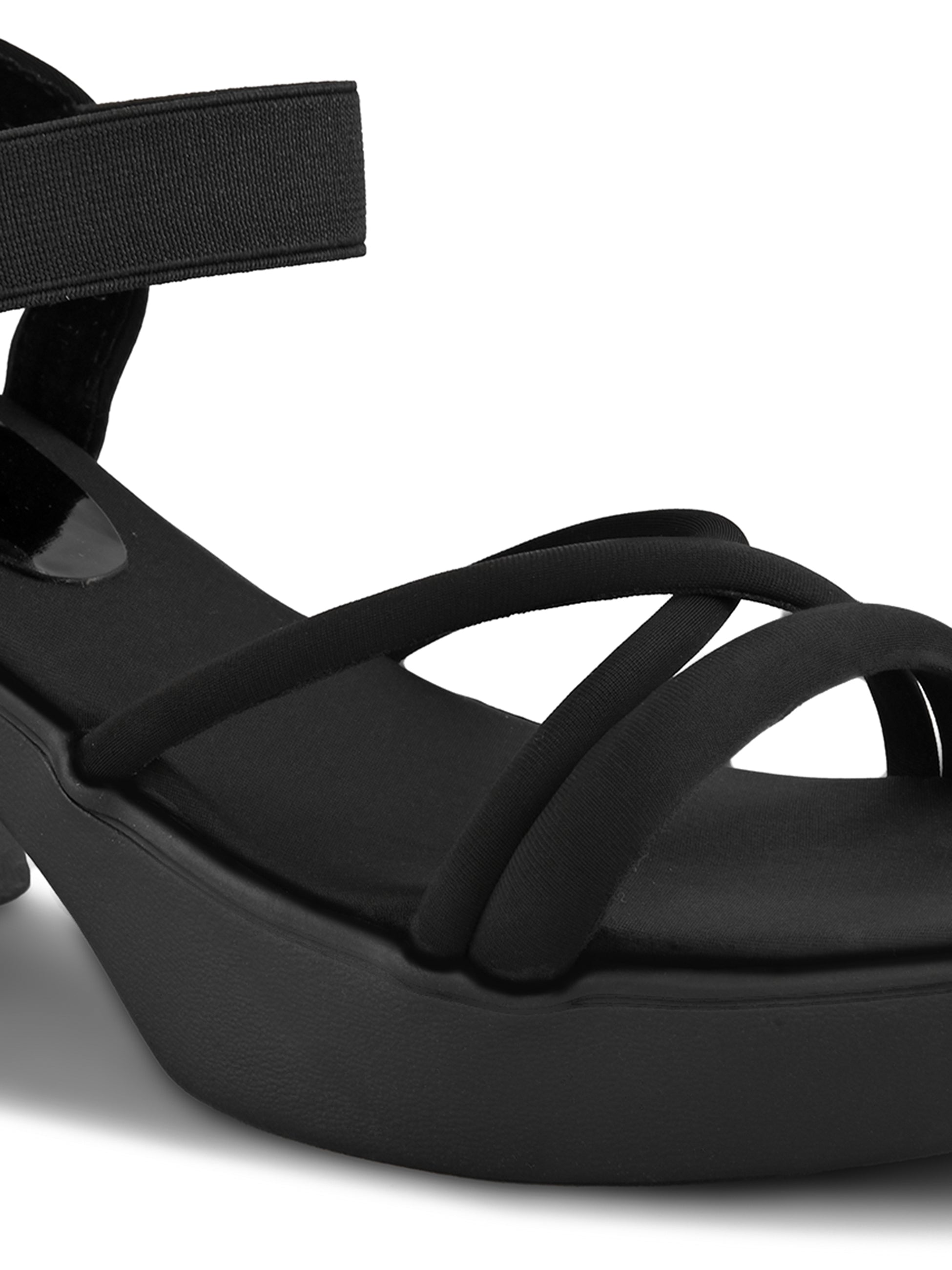 Soft Cushioned Elastic Strap Block Heel Sandals