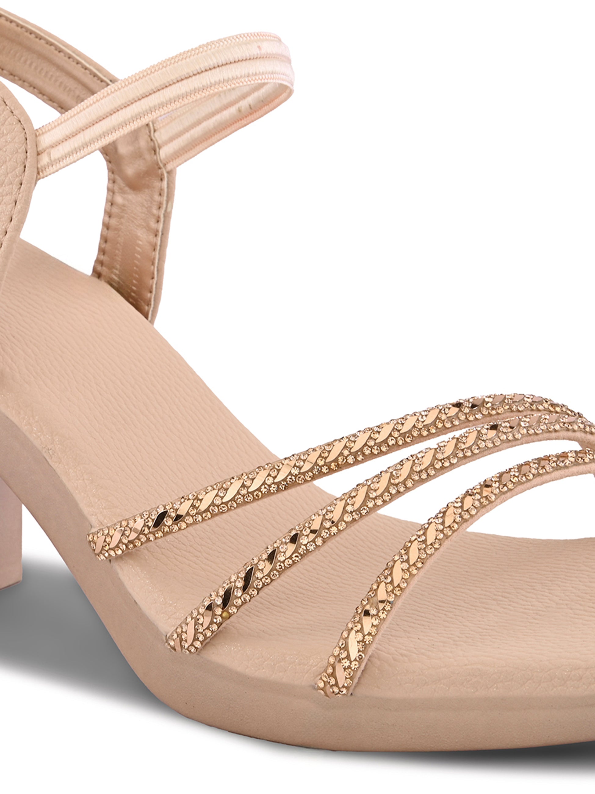 Rhinestone Strappy Soft Cushioned Block Heel Sandals
