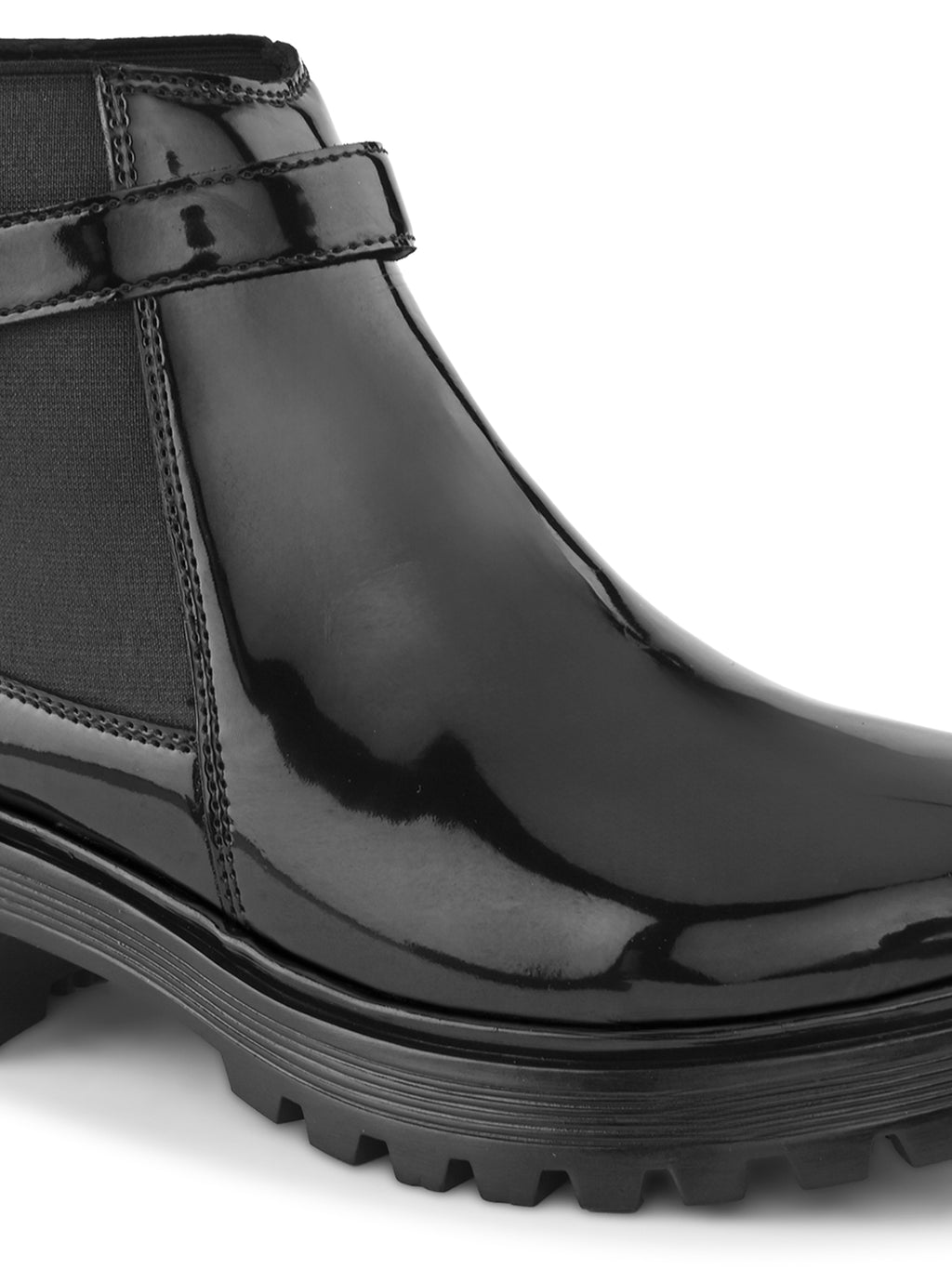Elastic Buckle Accent Chunky Sole Chelsea Boots