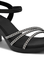 Rhinestone Strappy Soft Cushioned Block Heel Sandals