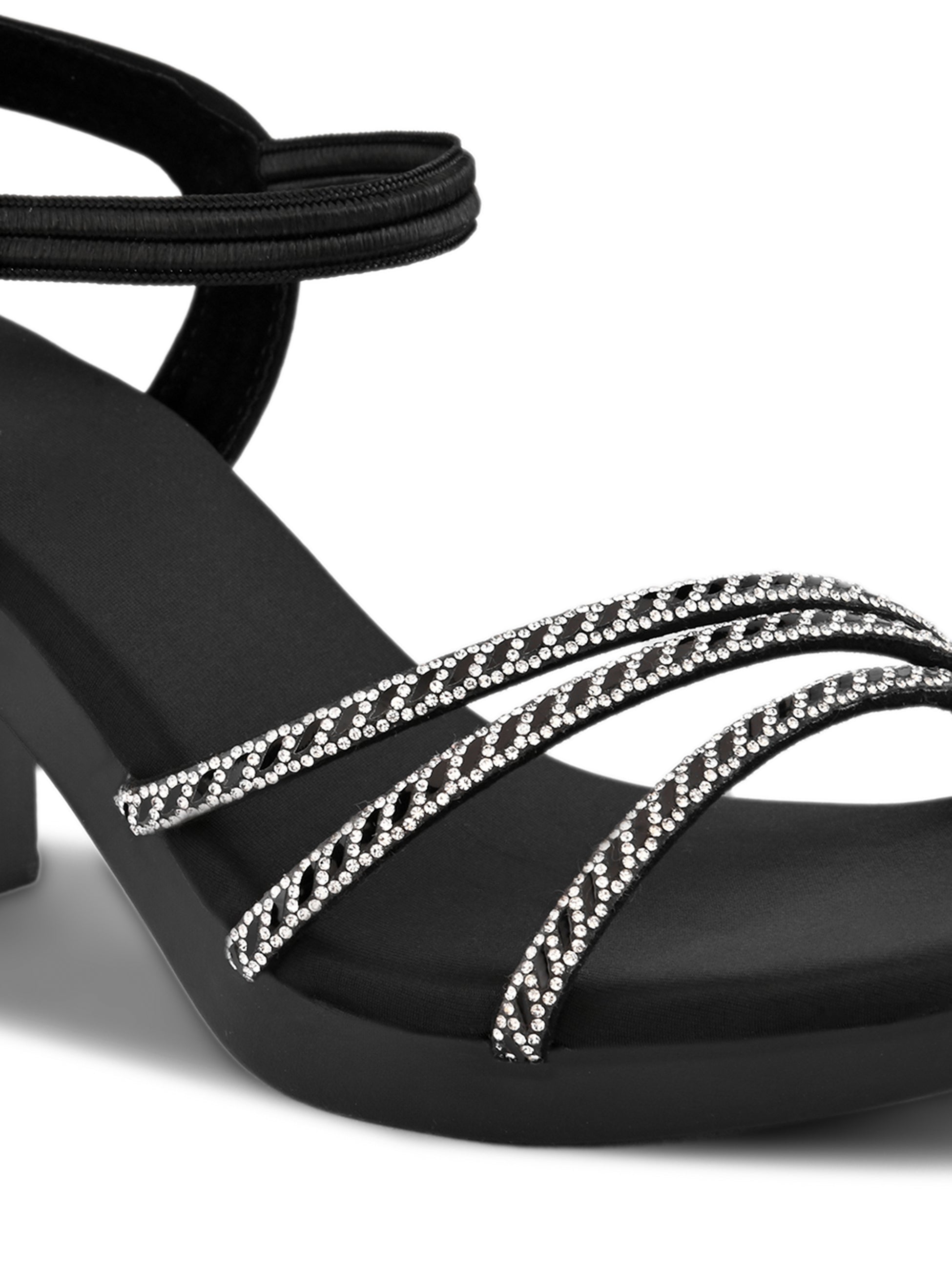 Rhinestone Strappy Soft Cushioned Block Heel Sandals