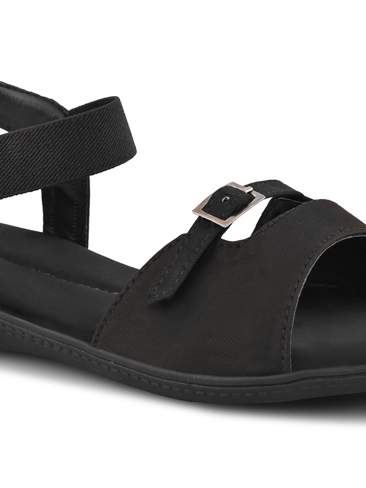 Comfort Cushion Buckle Accent Elastic Strap Open Toe Sandals
