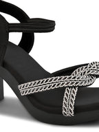 Rhinestone Knot Detail Soft Cushioned Block Heel Sandals