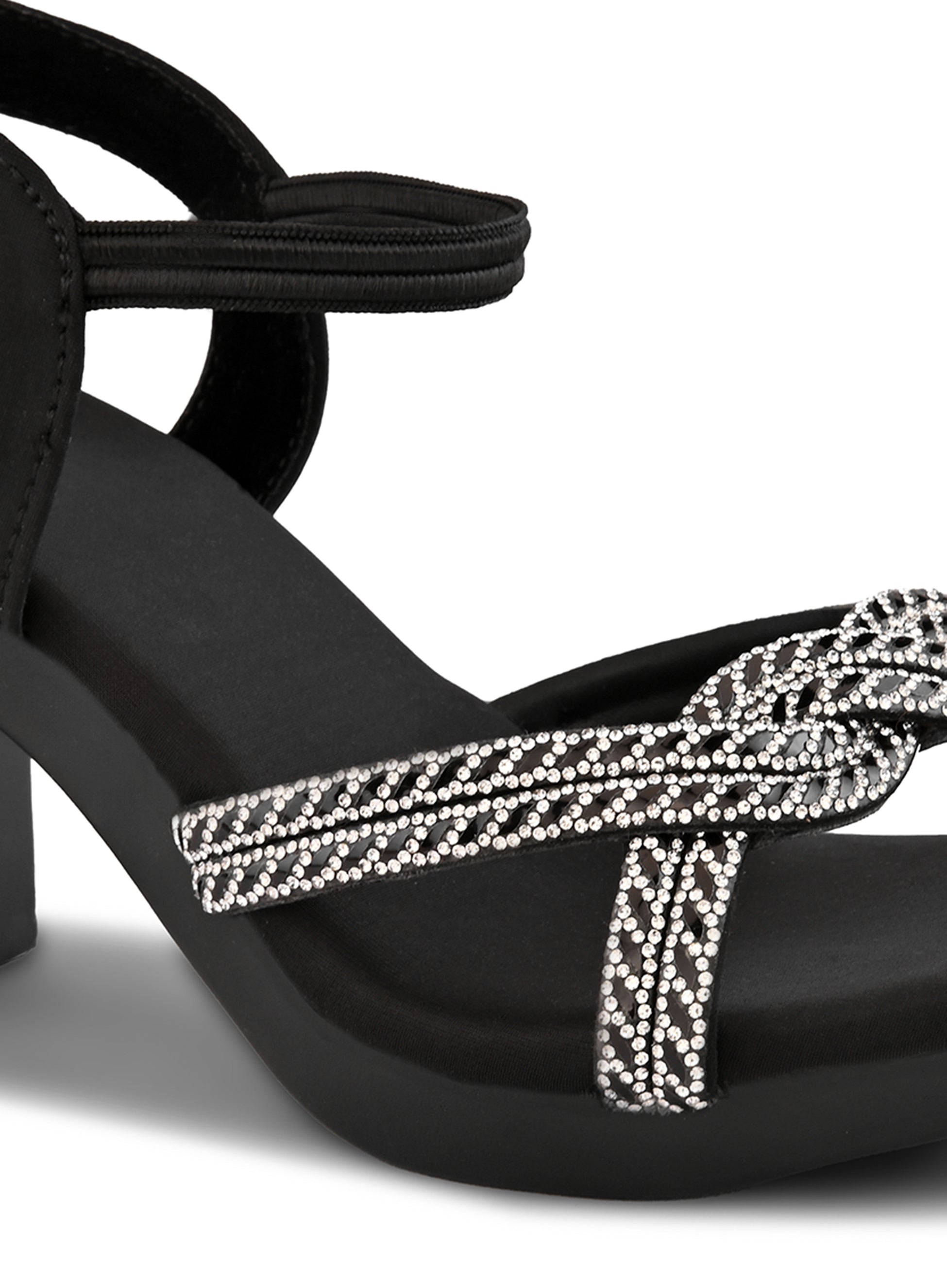 Rhinestone Knot Detail Soft Cushioned Block Heel Sandals