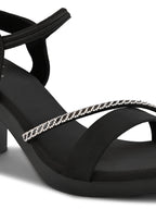Rhinestone Strap Soft Cushioned Block Heel Sandals