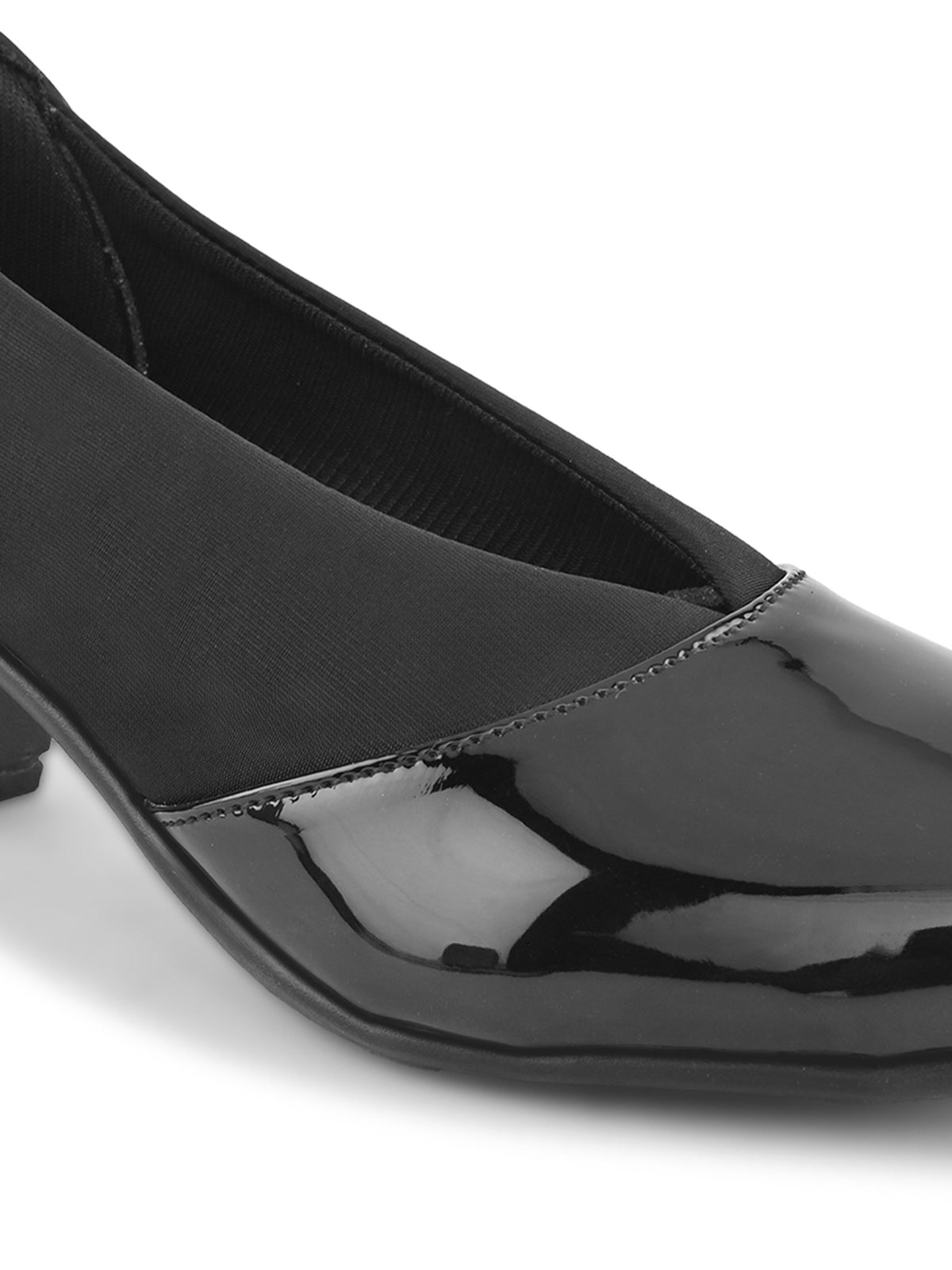 Glossy Almond Toe Stretch Panel Slip-On Pumps