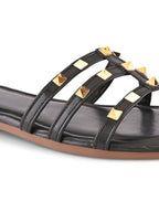 STUDDED MULTI-STRAP OPEN TOE FLAT SANDALS
