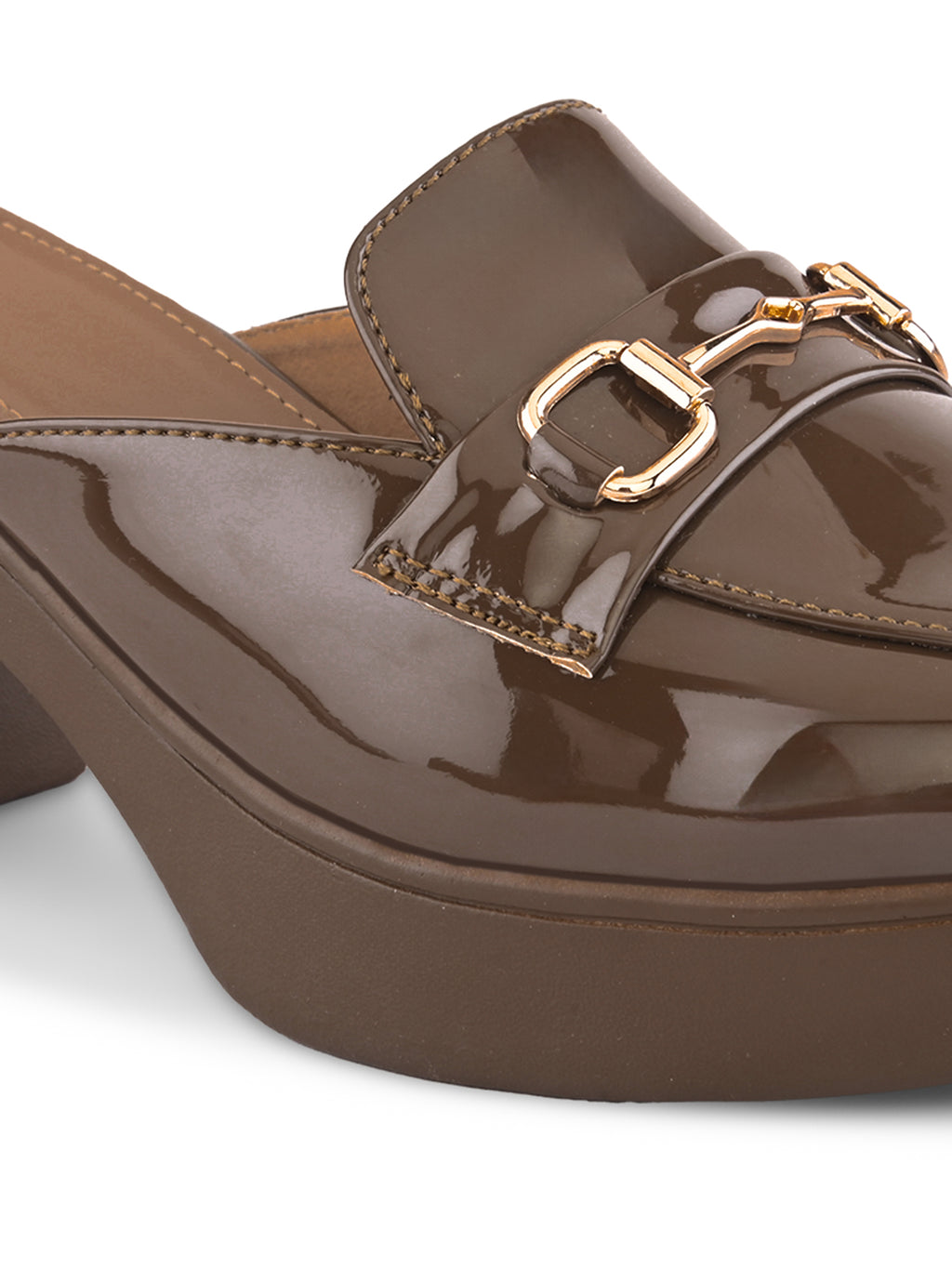 Elegant Patent Mule Loafers with Metal Chain Detail
