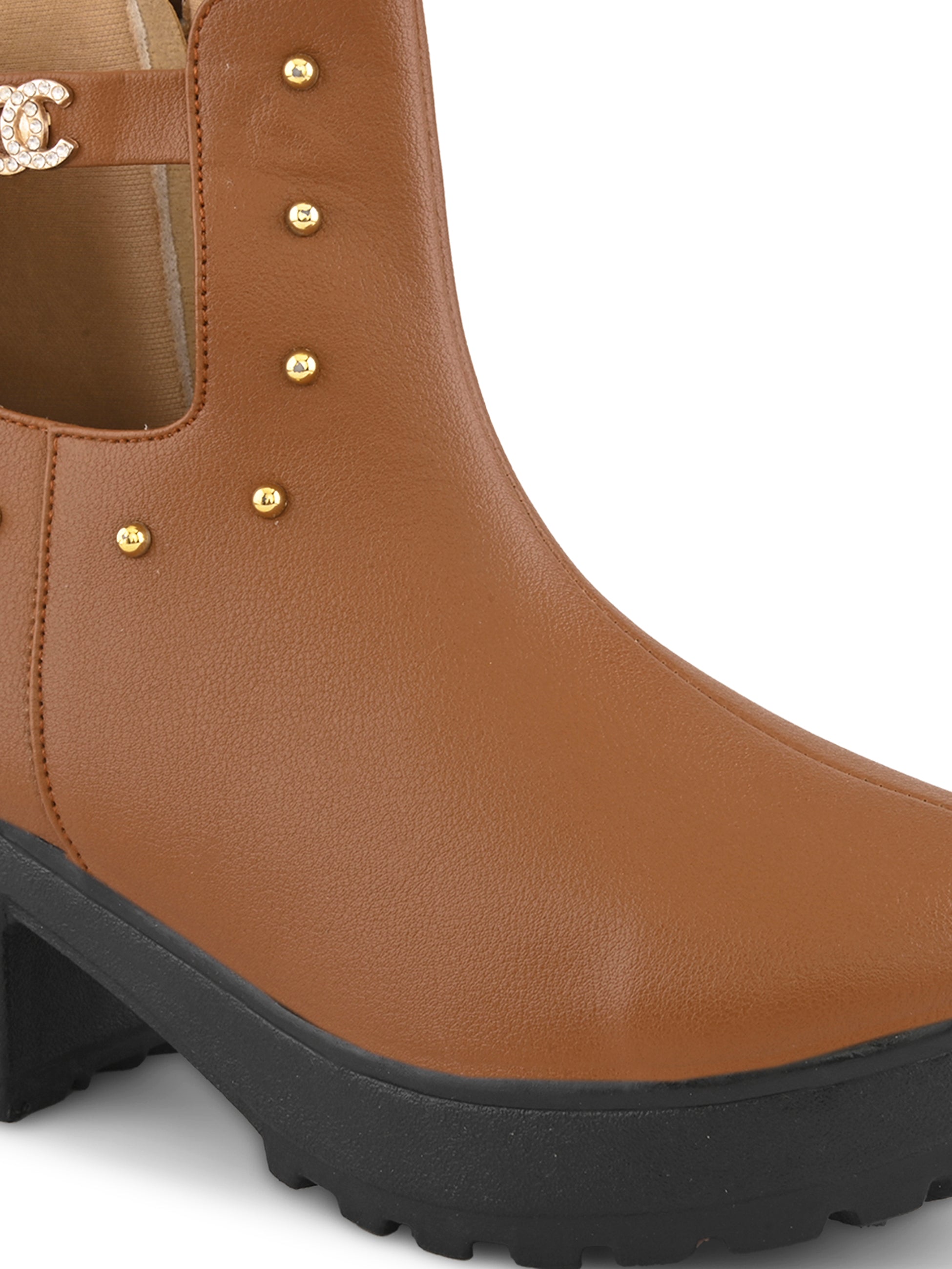 Studded Cutout Accent Platform Block Heel Ankle Boots