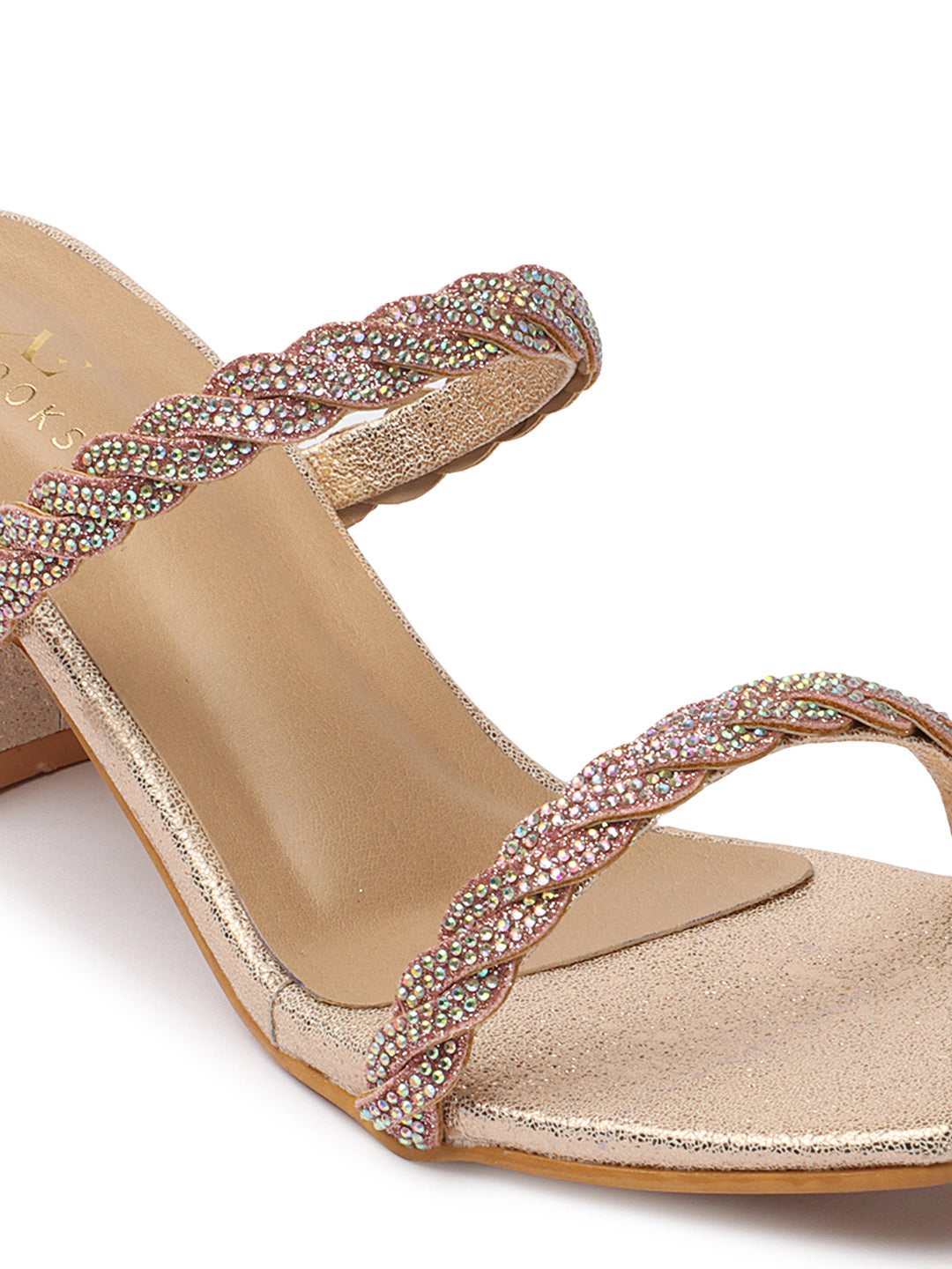 Graceful & Trendy Siroski Slippers With Block Heels