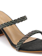 Graceful & Trendy Siroski Slippers With Block Heels