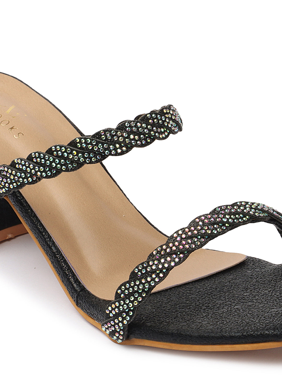 Graceful & Trendy Siroski Slippers With Block Heels