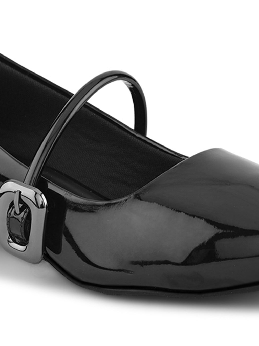 Glossy Strap Detail Cushioned Block Heel Mary Jane Pumps