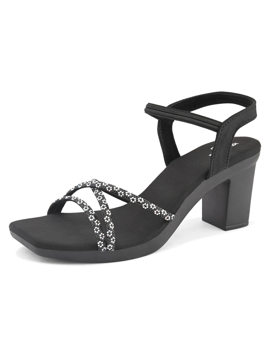 Sparkling Criss-Cross Straps Block Heel Sandal
