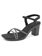 Sparkling Criss-Cross Straps Block Heel Sandal
