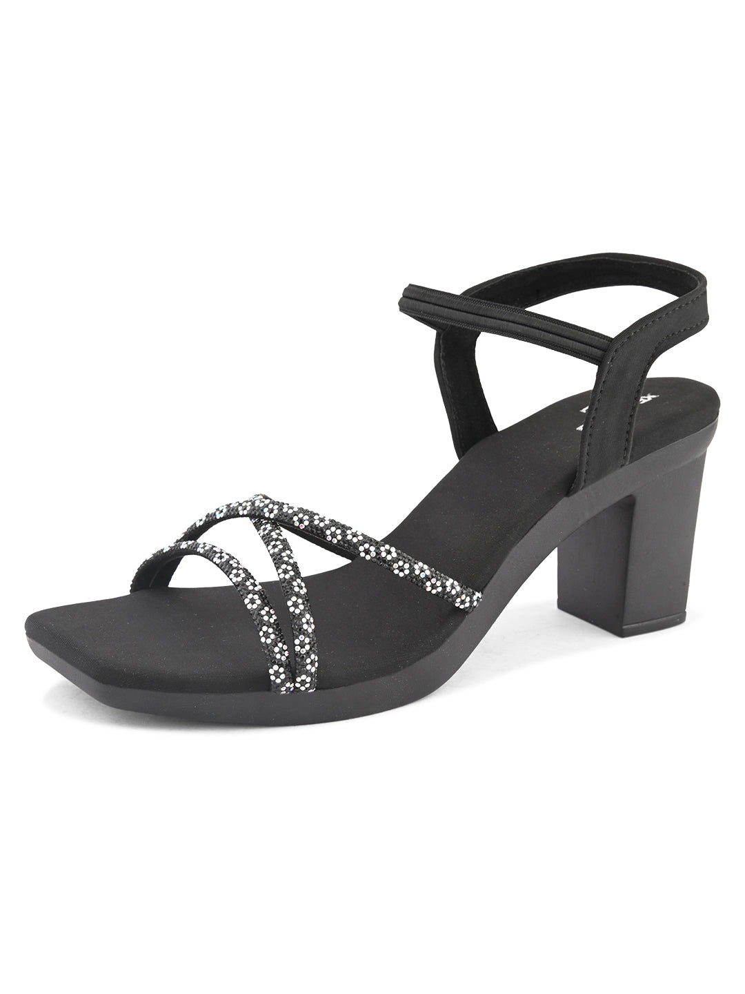 Sparkling Criss-Cross Straps Block Heel Sandal