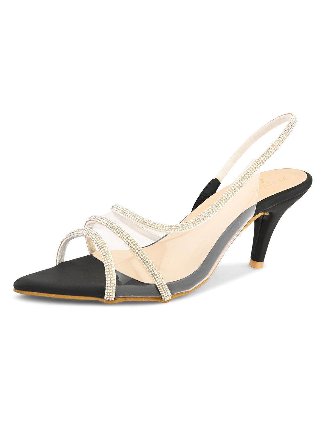 Rhinestone-Studded Clear Strap Slingback Heels