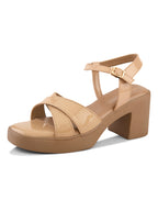 Glossy Criss-Cross Strap Design Block Heel Sandals