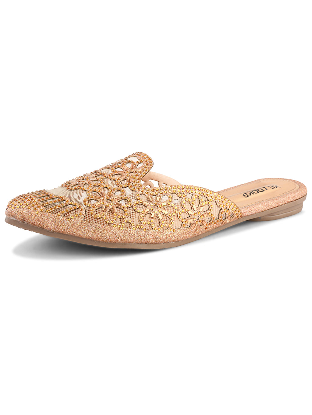 Embroidered Floral Cut-Out Design Mules
