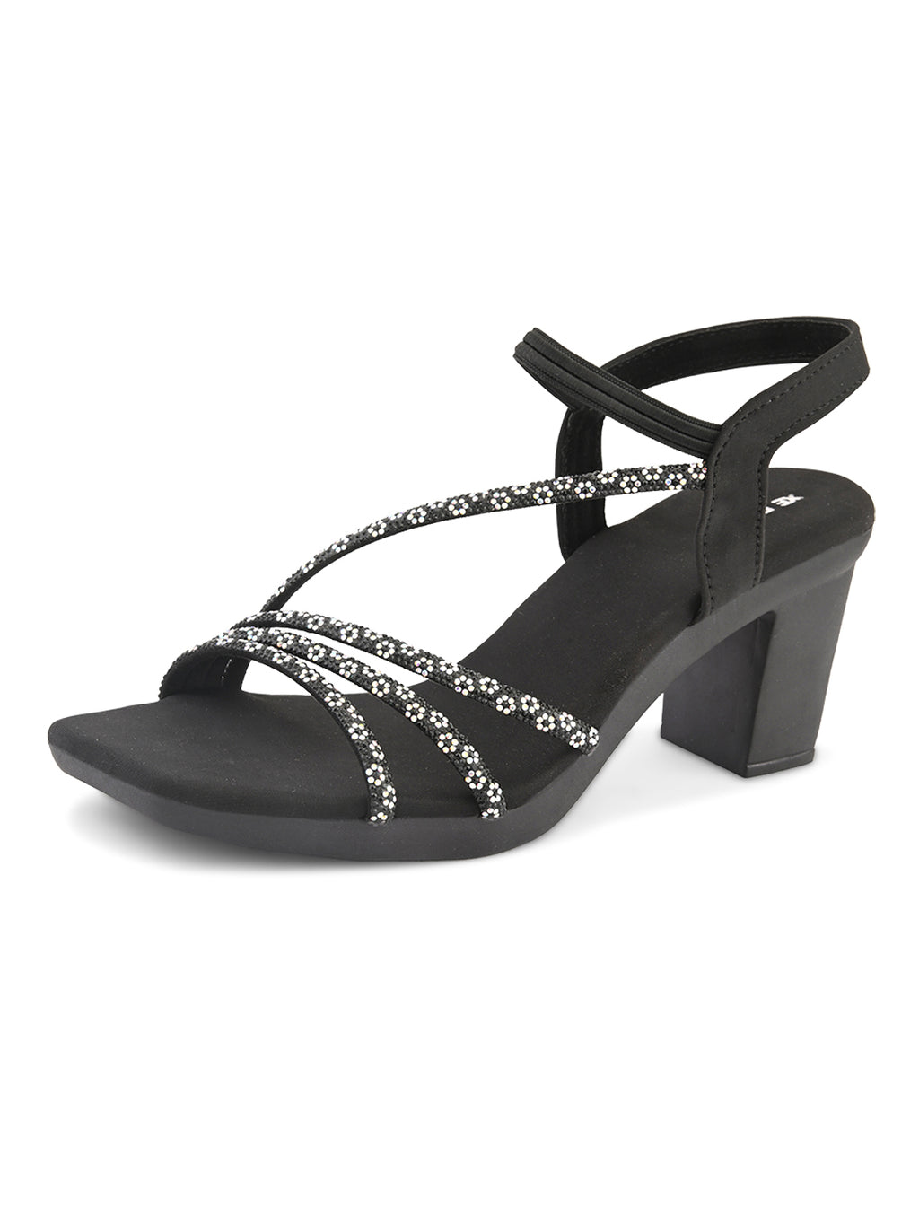 Embellished Multi-Cross Strap Block Heel Sandals