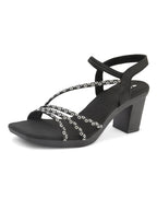 Embellished Multi-Cross Strap Block Heel Sandals
