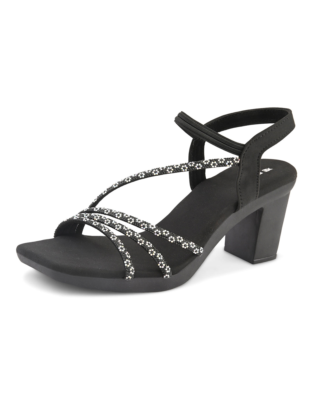 Embellished Multi-Cross Strap Block Heel Sandals