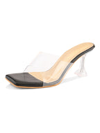 Transparent Strap  Footbed Sandal with Clear Flared Heel