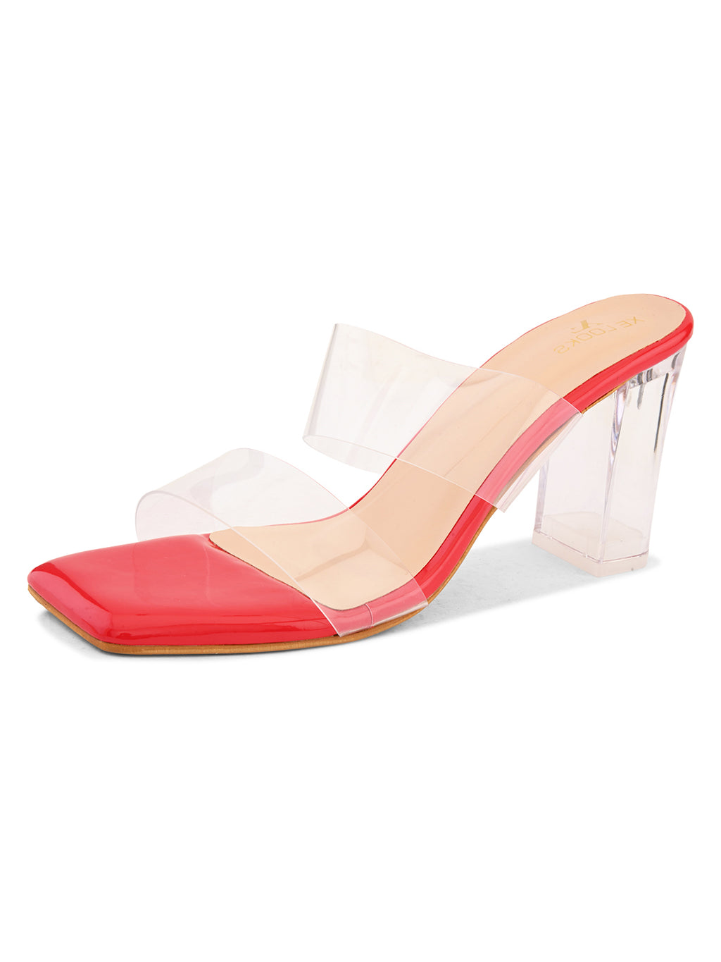 Transparent Double Strap  Sandal with Clear Block Heel