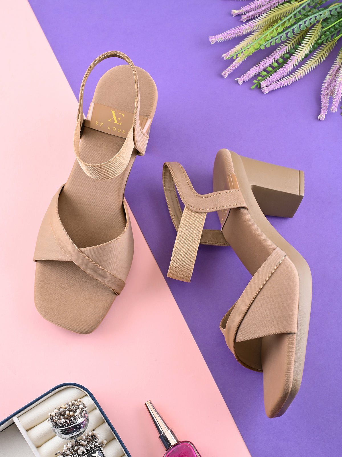 Elegant Cross Strap Stretch Fit Block Heel Sandals