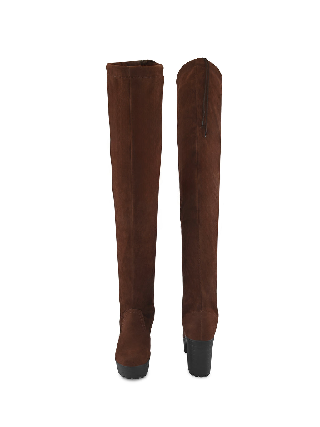 Stretch-Fit Over-the-Knee Low Block Heel Boots