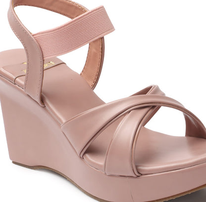 Chic & Comfortable Cross Strap Design Wedge Heel Sandals (3 Inches Heel)