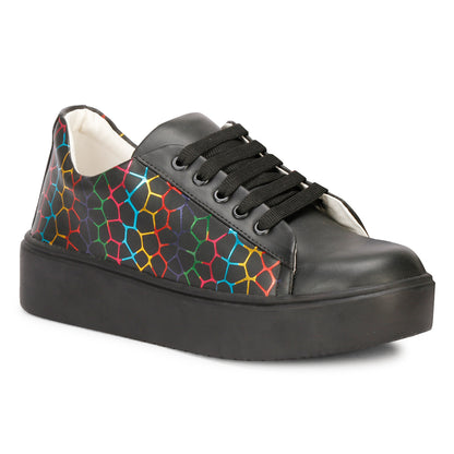 Colourful Pentagon Design 100% Vegan Leather Chunky Sneakers