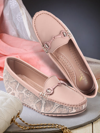 Snake Print Comfortable Loafers With Buckle Design