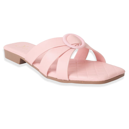 Classic & Stylish Cross-Strap Buckle Design Comfortable Flat Slippers