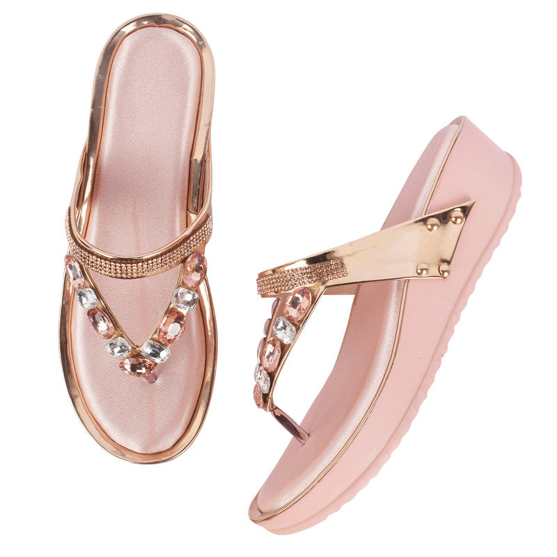 Contemporary Design Attractive Stone Embellished Comfortable Platform Slippers