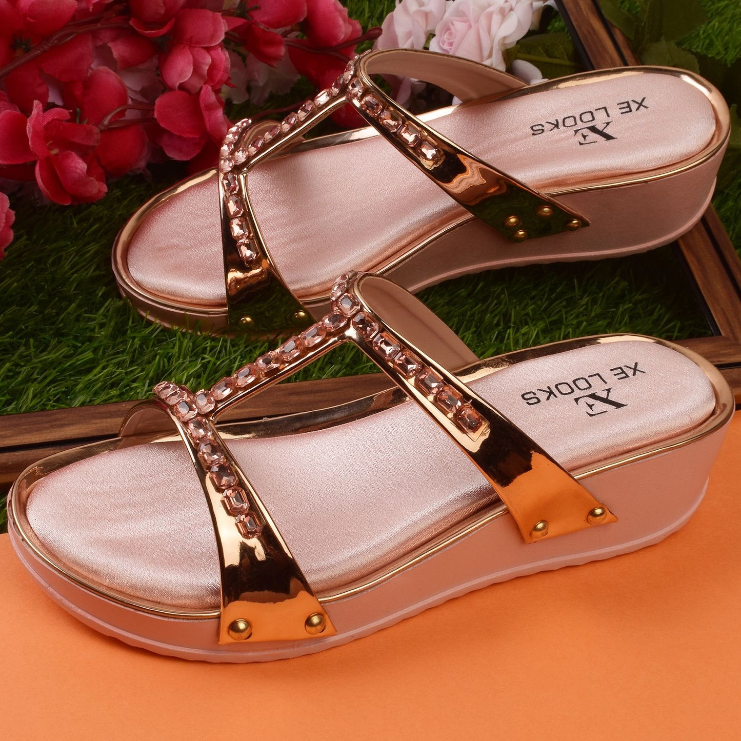 Glamorous & Eye-Catching Stone Embellished Platform Slippers