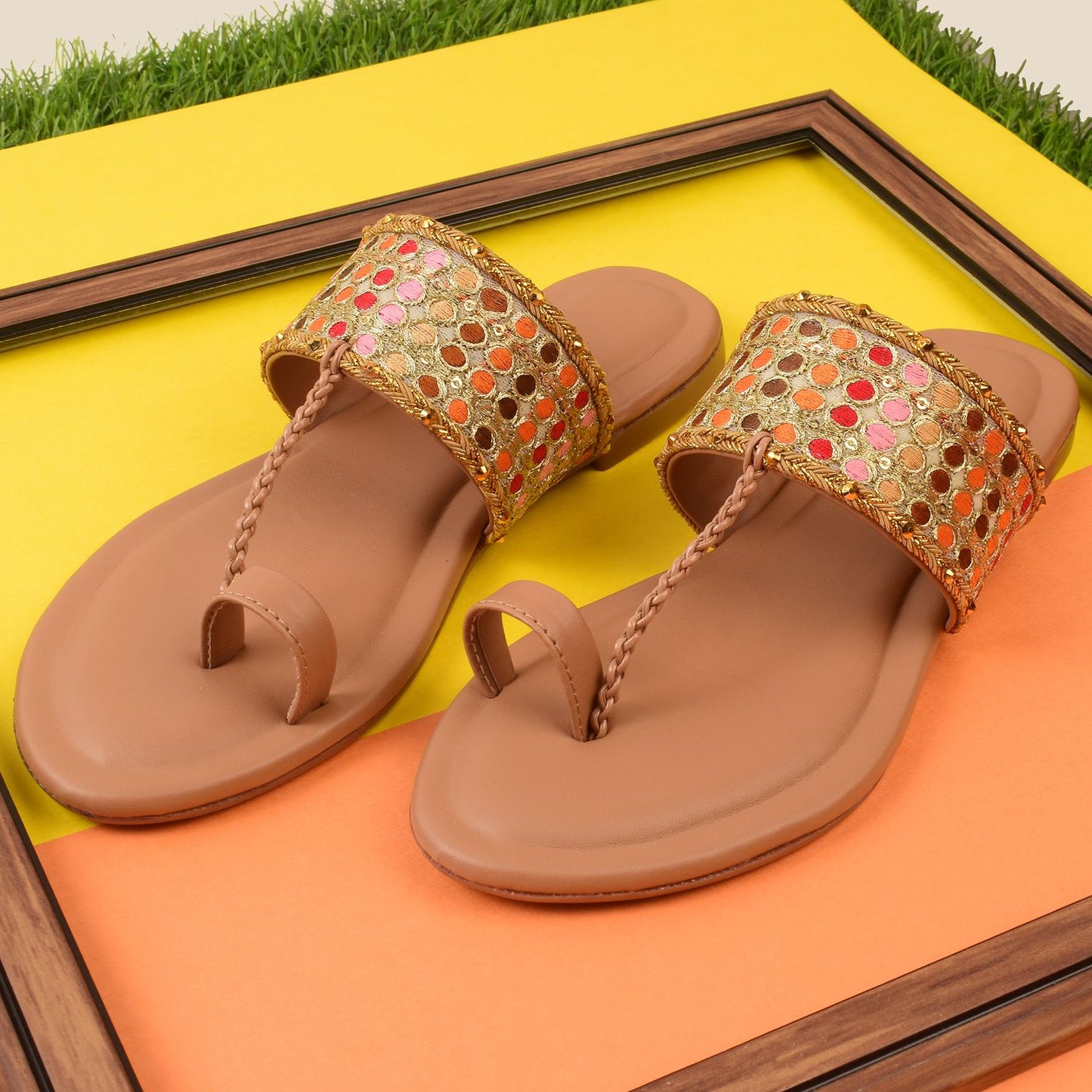 Chic & Graceful Ethnic Embroidered Design Flat Slippers