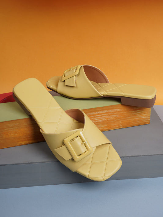 Versatile & Elegant Buckle Design Comfortable Flat Slippers